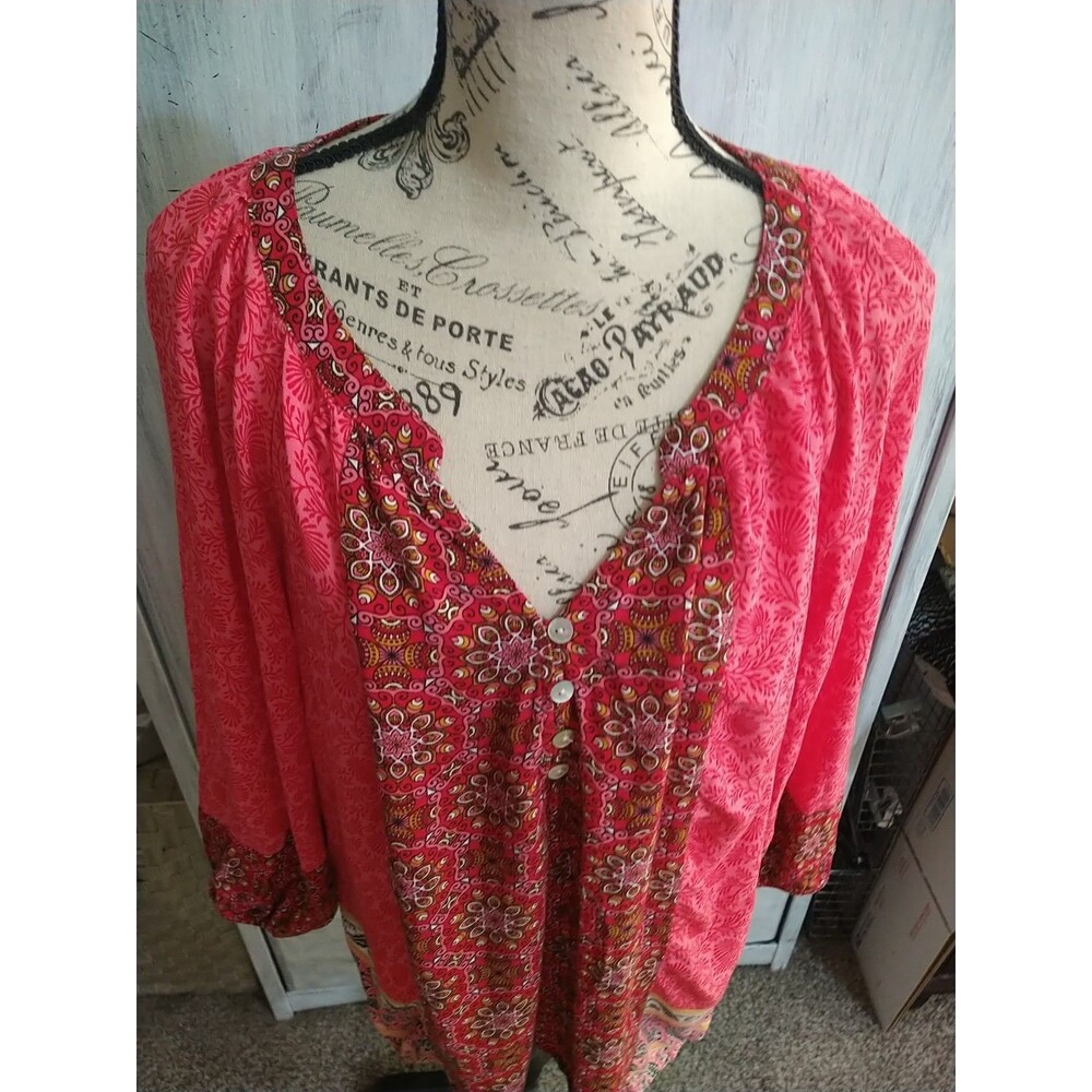 Figueroa & Flower Puff Sleeve Top Xl Boho Multicolor Cottagecore Beachy Feminine - Picture 3 of 9